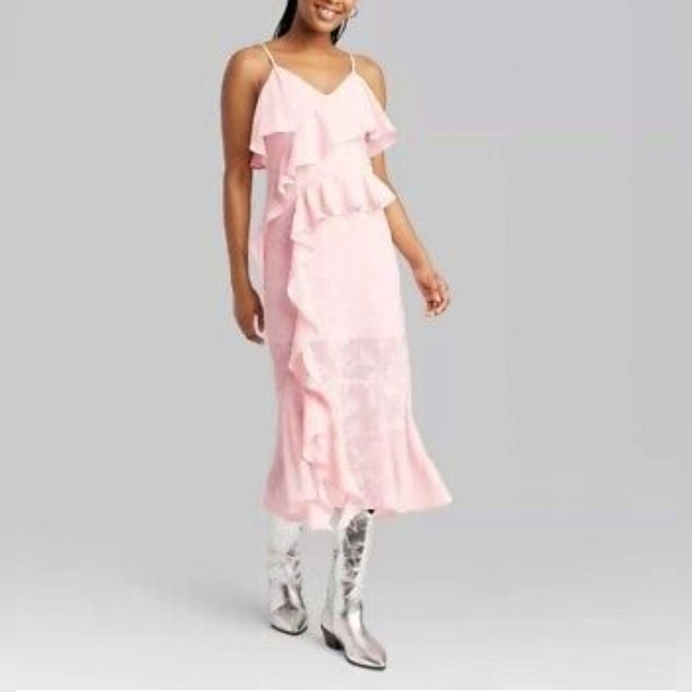NWT Wild Fable Blush Pink Ruffle Midi Dress Size Medium